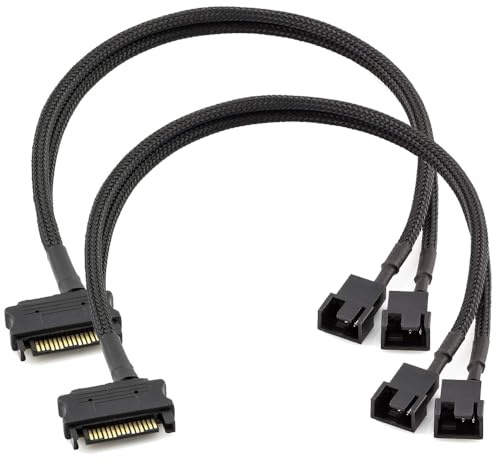 Gebildet 3-Polig oder 4-Polig (PWM-Anschluss) auf 15-Poliges SATA Computerkühler-Lüfterstromkabel, SATA auf 2-Wege 3-Polig/4-Polig PMW 12V PC-Gehäuselüfter Netzadapterkabel (2 Stück)