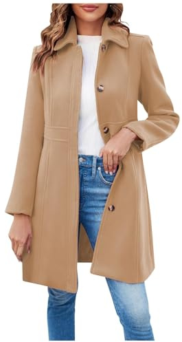 Generisch Cappotto Invernale da Donna Lungo in Lana Elegante Trenchcoat Cappotto in Lana Invernale Mantello da Donna Con Bottoni Giubbotto Antivento Donna Mantello Monocromatico Giubbotto Antivento in