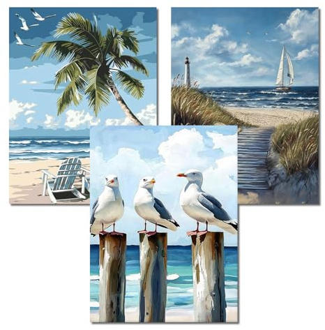 Yaostarart Strand Diamond Painting Erwachsene 3er Set,5D Diamond Painting,landschaft Diamant Painting Mosaik Bastelset Erwachsene für Wohnkultur und Geschenke 30x40cm