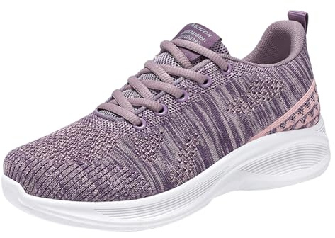 Zapatillas deportivas para mujer, ortopédicas, con acolchado de aire, suela suave, transpirables, de malla, antideslizantes, cómodas, para exteriores, morado, 38 EU