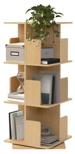 ML-Design Drehbares Bücherregal Kinder mit 3 Ebenen/12 Fächer, Eiche-Holzoptik, 40x94x40 cm, Standregal freistehend, Drehregal 360 Grad, Spielzeugregal, Lagerregal für Wohnzimmer, Büro & Kinderzimmer