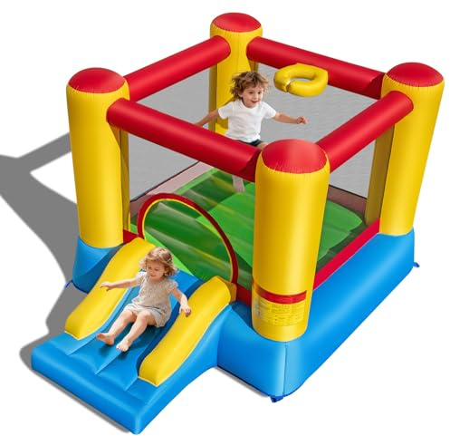 GYMAX Kids Bouncy Castle with Slide and Basketball Hoop, Inflatable Jumping House for Outdoor Indoor (Big Head Column without Blower) | Inflatable Jumping House for Outdoor Indoor (Big Head Column without Blower)