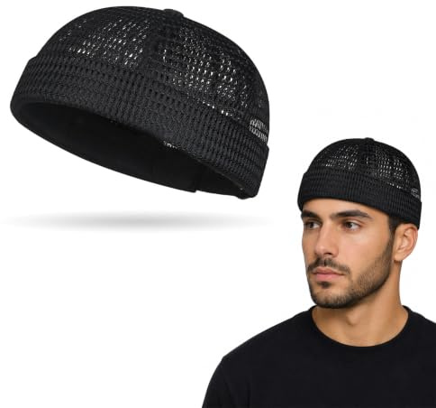 FIMJEP Cappello Docker Uomo e Donna Estivo in Rete, Berretto Senza Visiera Traspirante, Cappellino Casual Regolabile (55-60 cm), Nero
