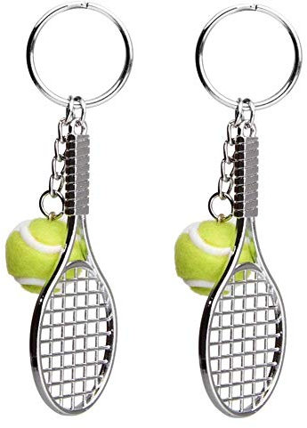 EQLEF Tennis Racket Keychain, Creative Metal Keychain Sport Keyring Tennis Ball Keyring (2 Pcs)