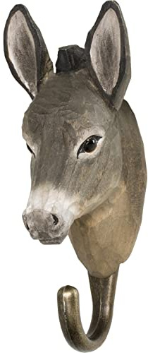 WILDLIFEGARDEN WG518 Haken Esel - Handgeschnitzter Tierhaken aus Holz und Metall - die Haustiersammlung