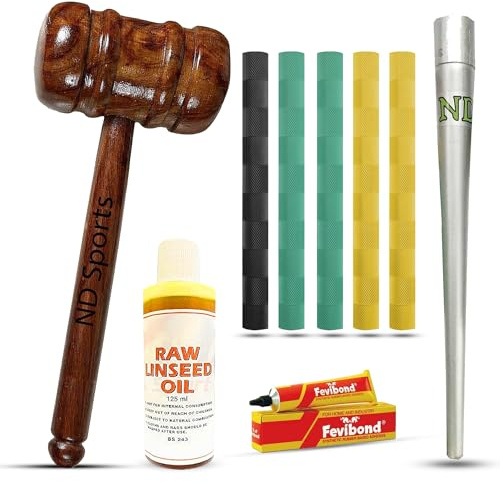 ND Sports Cricket Bat Knocking & Maintenance Kit – Wooden Mallet, Bat Oil, Grip Applicator & Accessories for Bat Preparation