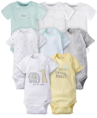 Gerber unisex baby 8-pack Short Sleeve Onesies Bodysuits and Toddler T Shirt Set, Animals Green, 6-9 Months US