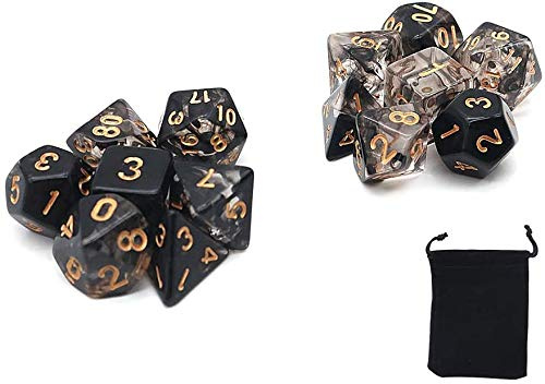 DollaTek dadi poliedrici trasparenti Set giochi da tavolo dadi 2 Set dadi 2 x 7 (14 pezzi) Serie Die D20 D12 D10 D8 D6 D4 Dadi DND DND RPG MTG Doppi colori One Piece (Nero)