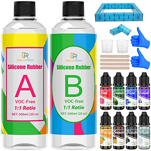 Kit Silicone Liquide - 1L Caoutchouc de Silicone avec Colorant, Démouler des Briques pour Fabrication de Moules - Ratio 1:1 pour Moules en Résine, Bijoux, Artisanat
