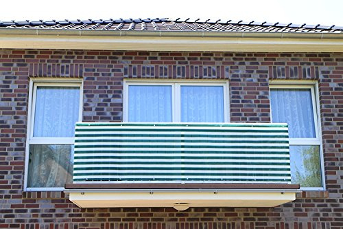 Smart Deko 90x700cm, Grün&Weiß Streifen PE Balkonsichtschutz, Balkonverkleidung, Windschutz, Sichtschutz und UV-Schutz für Balkon, Gartenanlagen, Camping und Freizeit (90x700cm, Grün&Weiß Streifen)