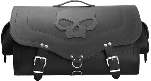 ORLETANOS Big Skull kompatbile mit Sissybar Harley Davidson Motorradkoffer Koffer Gepäckträger Chopper XL Groß schwarz Lederkoffer universal Gepäckrolle für Trike Quad