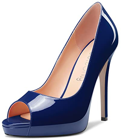 NobleOnly Femmes Haut High Talon Heel Plate-Forme Ouvert Bout Escarpins Slip-on Clear Cute Party Sandales 12 CM Heels