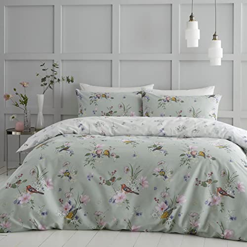 Catherine Lansfield Bedding Songbird King Duvet Cover Set with Pillowcases Sage Green