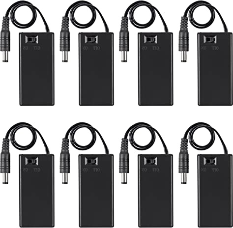 AEDIKO Lot de 8 supports de batterie 9 V avec interrupteur marchearrêt, boîtier de batterie 9 V avec prise CC 5,5 x 2,1 mm, support de batterie 9 V avec couvercle de rangement (avec prise CC 5,5 x