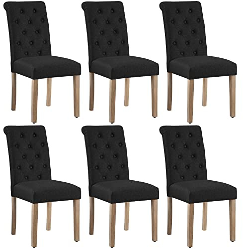 Yaheetech 6 Chaises de Salle à Manger avec Chêne Tissu Chaise de Salon Mobilier pour Bureau Cuisine Bar Réunion Hôtel 45,5 x 62 x 98,5cm Noir