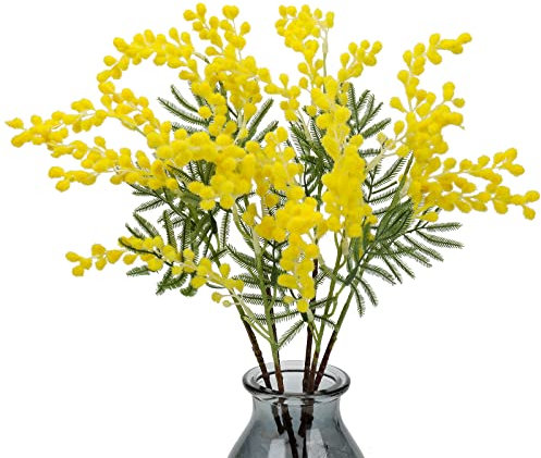 Oairse 6PCS Kunstblumen Künstliche Gelbe Mimose Spray Kirsche Seide Gefälschte Blume für Hochzeit Heimdekoration Esstisch, Schlafzimmer Dekoration