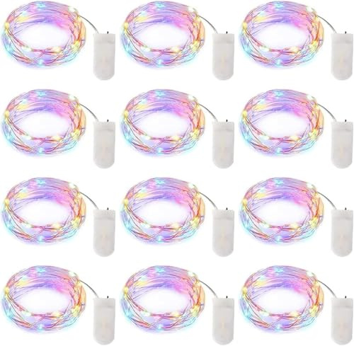 Brightown 12 Pack Easter Day Pastel LED Fairy Lights Battery Operated - Waterproof Silver Wire 7 ft 20 LED Firefly Lights for Easter Day Decor DIY Craft Party Bedroom