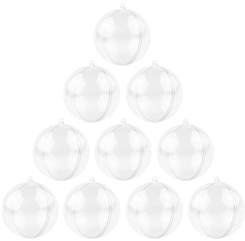 MIKAILE 10 Piezas Bolas de Navidad Transparentes 10CM, Rellenables Bolas de Plastico Decoraciones, Bricolaje Bolas Navideños para Navidad el Árbol Navidad Fiesta