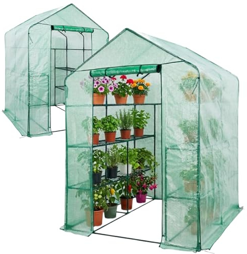 NEO TOOLS Serre d intérieur 143 x 143 x 195 cm, Film PVC, Pliable, Structure en métal revêtu par pulvérisation, Facile à Monter, Fermeture éclair
