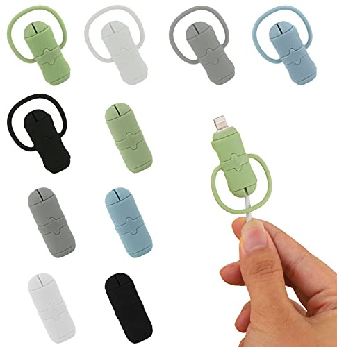 10pcs Charger Cable Protectors, Double-End Silicone Charger Cable Saver 2 in 1 Data Cable Protector Durable Data Cable Winder Cord Organizer Compatible with Apple Charger Cable