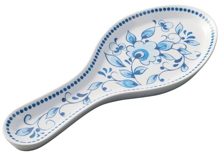 UPware Blue and White Floral Melamine Spoon Rest, Cooking Spoon Holder for Stove Top, Kitchen Counter, and Dining Table, 9.625 Inch, Blue