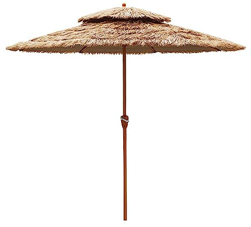 2.7m(9ft) Sombrilla Tiki con Manivela y 8 Varillas, Parasol Hawaiana de Paja (Doble Capa), para Playa/Piscina/Patio Trasero