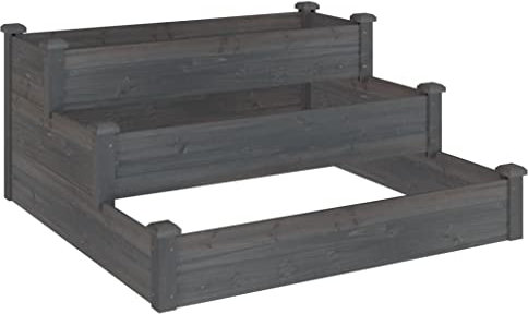 Makastle Jardinière surélevée à 3 Niveaux - pour Plantes et Herbes aromatiques - Cadre en Palette pour Jardin et Balcon - Gris - 120 x 120 x 56 cm - Bois Massif - Sapin