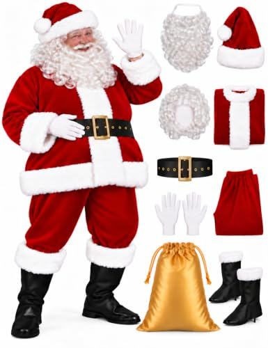 DressVoguer Men's Santa Claus Costume, 9-Piece Adult Santa Suit