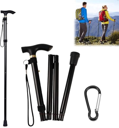 Gehstock Klappbar, Unisex Faltbar Gehstock, Klappbarer Aluminium Gehstock, Tragbarer Spazierstöck, Gehstock Faltbar, Gehstock Klappbar Herren, Wanderstöcke Teleskop, Schwarz