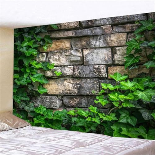 Sxakswol Wandteppich Groß Stein Ziegel Wandteppich 240x220 Wandbehang Grüne Pflanzen, Tapisserie 3D Wandtuch Aesthetic Wandteppiche für Wohnzimmer Schlafzimmer Wohnheim Wanddeko B4043