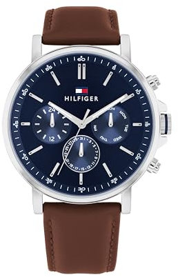 Tommy Hilfiger Reloj Analógico de Cuarzo Multifunción para Hombre con Correa de Acero Inoxidable o de Cuero