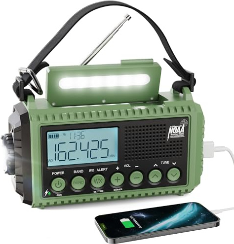 Raynic Emergency Radio, 12000mAh/44400mWh Battery Operated Weather Radio, Solar Hand Crank Radio with AM/FM/SW/NOAA Alert, Cell Phone Charger, Type-C Charging, Flashlight and SOS Siren
