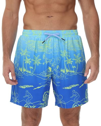 MOCOLY Baddräkt för män, snabbtorkande badshorts med elastiskt nätfoder, sommarshorts för simning, surfing, fiske, strand, volleyboll, havssemester, havssemester, Blå 3, XL