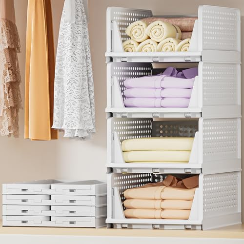 OYREL 4 Pack Wardrobe Storage Organiser Stackable Storage Boxes, Closet Organizers Plastic Storage Drawers for Inside Wardrobe Shelves, Use for Closet, Bedroom, Bathroom, Kitchen, Laundry (4L)