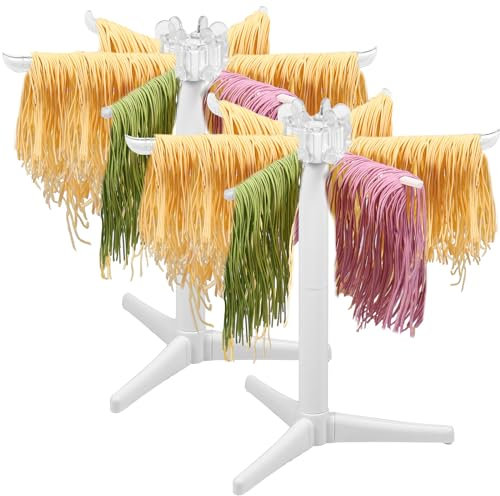 2Pcs Pasta Drying Rack, Wood Pasta Drying Rack Collapsible with 6 Long Handles, Drying Rack Noodle Stand, Household Noodle Dryer Rack Hanging for Kitchen 10.63x9.25inch/3091