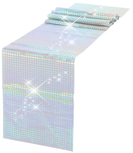 DSLSQD Disco Party Tischläufer,30x180cm Bunte Disco Tischdecke,Glitter Paillette Tischläufer,Discokugel Tischläufer,für Retro 70er 80er Jahre Disco Party Deko Geburtstag Tanzparty Hochzeit Tischdeko
