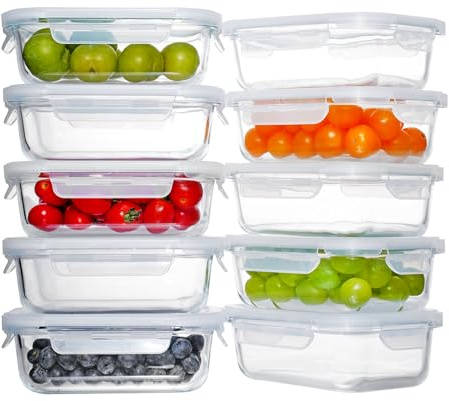 D.M DESIGN·MASTER [10-Pack, 630ml-Glass Meal Prep Container, Glas Lebensmittel Aufbewahrungsbehälter mit Deckel, Glas Lunch Container, Geschirrspüler Mikrowelle Gefrierschrank Ofen Safe