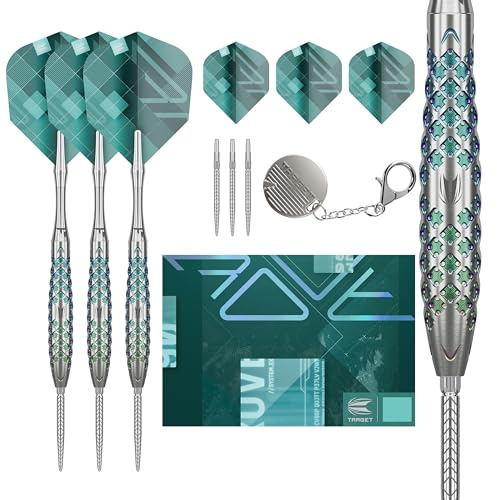 Target Darts Rove Swiss Point Steeldarts, 90% Tungsten Dart-Set | Steeldarts, Grün & Silber Darts, Profi Dart-Set mit Swiss Points & Tool | Barrel 01/02/03 –22G/23G/24G/25G