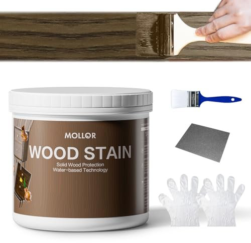 MOLLOR Tinte Madera Base Acuosa, Aceite con Variados Finish para Muebles Interior/Exterior, Revestimientos, Armarios, Secado Rápido, Bajo Olor (500g, Sándalo Negro con Herramientas)
