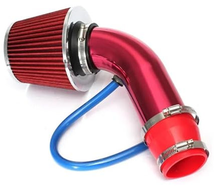 Auto Lufteinlass Universelles 76-mm-Auto-Renn-Kaltluftansaugsystem Turbo-Ansaugrohr-Rohrsatz Aus Aluminium Mit Konischem Luftfiltereinlass Ansaugschlauch(Rot)