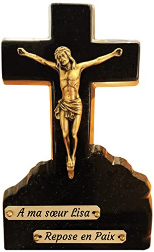 Croix funéraire en Pierre sur Support