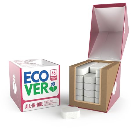 Ecover All-In-One Dishwasher Tablets, Contains Salt & Rinse Aid, Power Cleaning, Mandarin and Lemongrass Scent, Pack of 1, 45 Tablets