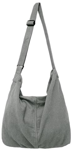 X SIM FITNESSX Unisex Cord Tasche Umhängetasche Schultertasche groß Damen Shopper Tasche Fashion Stofftasche für Alltag/Büro/Schule/Reisen (Grau)