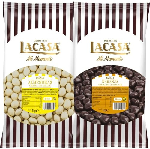 Lacasa Mi momento Pack 2 kg: deliciosas bolas de Almendra con chocolate Blanco y Dados de naranja con chocolate Negro