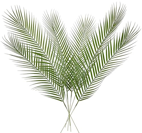 Hollyone Lot de 6 grandes feuilles de palmier vertes de 76,2 cm, grandes feuilles de palmier tropicales, plantes artificielles décoratives pour fête de jungle, décorations de mariage, arrangements