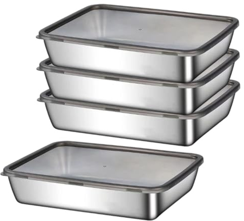 CGTQROVR 4pcs Edelstahlbehälter mit Deckel mit hitzebeständigem Metal -Lebensmittelbehälter mit Leckschutz für Salate Delikatessen Brot