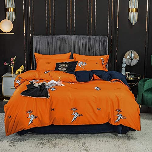 Ensemble de draps de lit en 4 pièces ensembles de couvercle de couette 4 pièces en linge de lit de coton à longue étapes et couvercle de la couette avec fermeture à fermeture éclair et ensemble de
