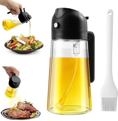 Spruzzino Olio, 470ml Spruzzino Olio per Friggitrice Aria, Nero 2 in 1 Dosatore Olio, Riutilizzabile Nebulizzatore Olio per Cucina, per Cuocere, Spruzzatore per Olio per Friggitrice ad aria calda