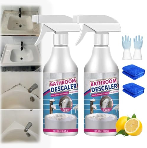 2025 Upgrade Bathroom Descaler Foam Spray, Bathroom Foam Cleaner, Stubborn Stains Cleaner, Multipurpose Spray for Bathtub, Toilet, Glass, Faucet, Ceramic Tile (2pcs)