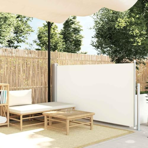 HaoChrymec Ausziehbare Seitenmarkise mit UV-beständigem Polyestergewebe, Pulverbeschichteter Stahlrahmen, Balkon Markise, Sichtschutz Garten, Freistehende Markise, Creme, 100 x 500 cm